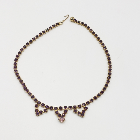 Vtg elegant purple rhinestone necklace - Picture 2 of 6